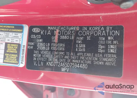 2013 Kia Soul + from USA, damaged, VIN KNDJT2A65D7594480